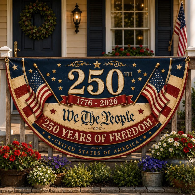 250th Anniversary Patriotic Bunting Banner America 1776–2026 Semicircle Fence Flag
