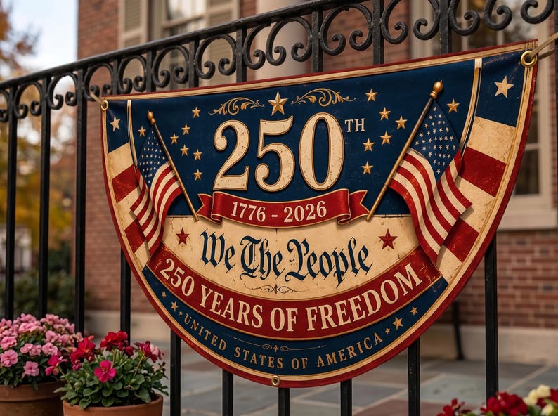 250th Anniversary Patriotic Bunting Banner America 1776–2026 Semicircle Fence Flag