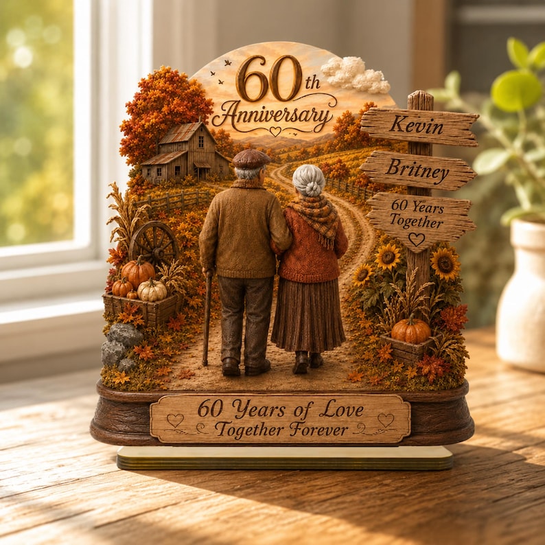 Personalized 60th Anniversary Gift, Diamond Anniversary Couple Plaque