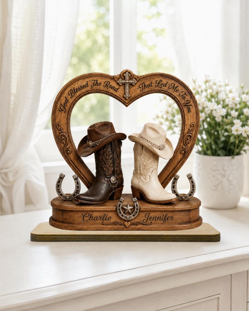 God Blessed The Road That Led Me To You Gift, Personalized Cowboy Cowgirl Plaque