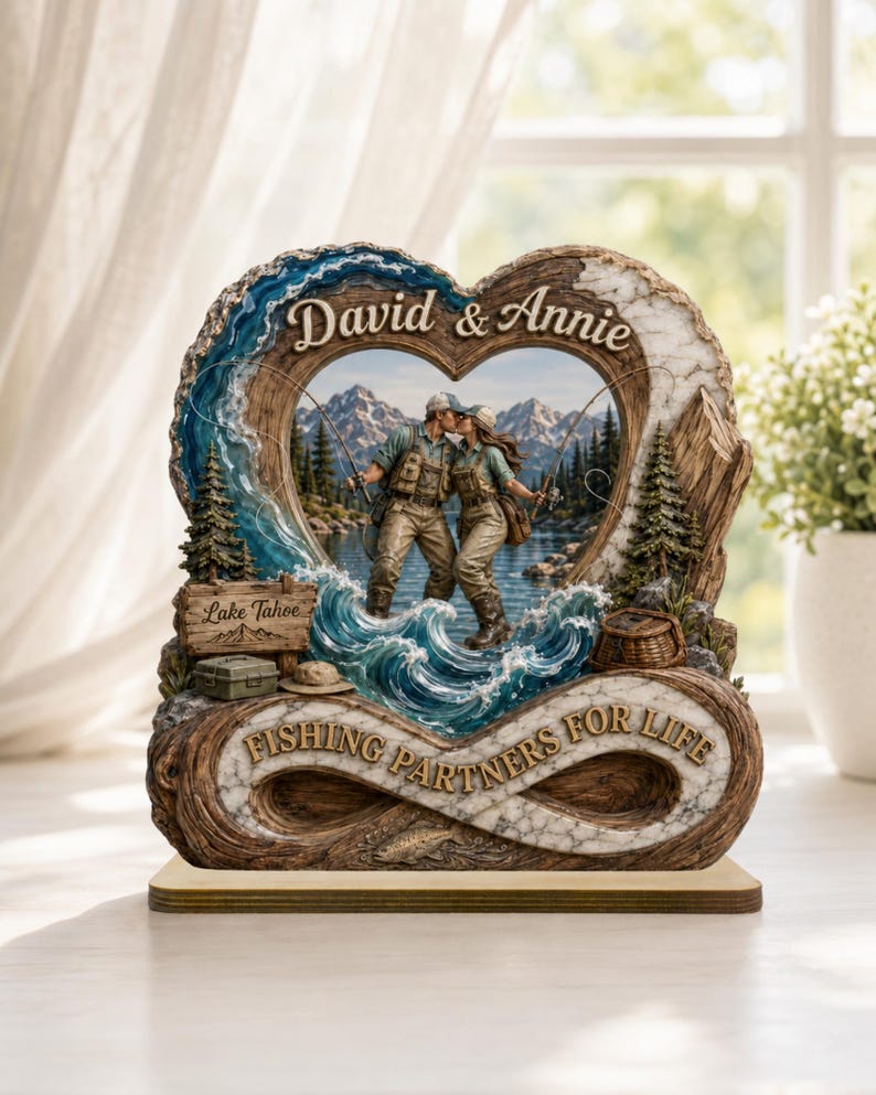 Fishing Partners For Life Gift, Personalized Couple Fishing Plaque