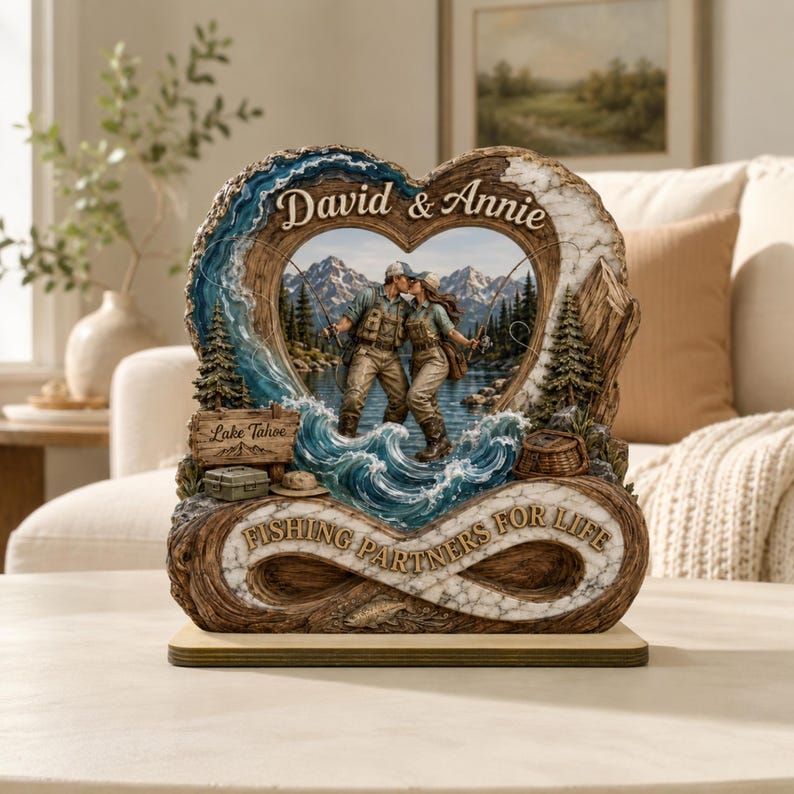 Fishing Partners For Life Gift, Personalized Couple Fishing Plaque