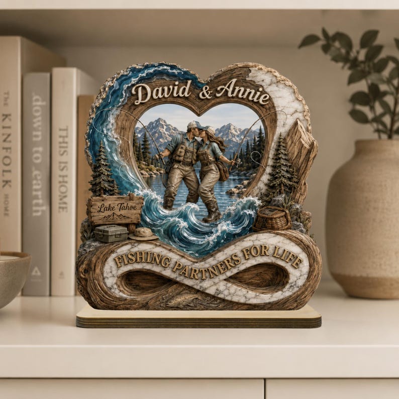 Fishing Partners For Life Gift, Personalized Couple Fishing Plaque
