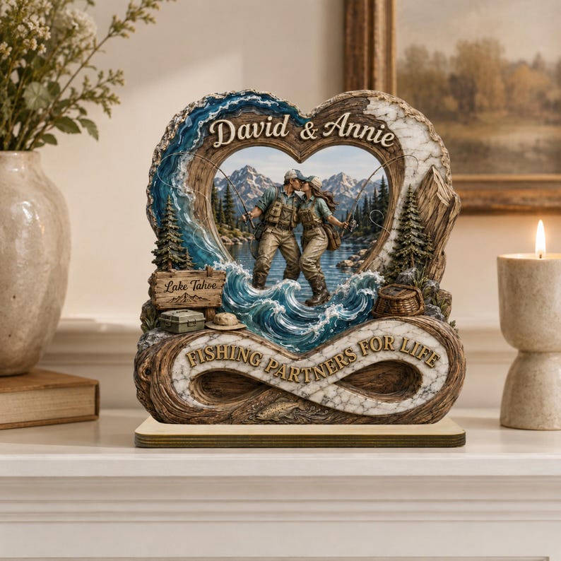 Fishing Partners For Life Gift, Personalized Couple Fishing Plaque