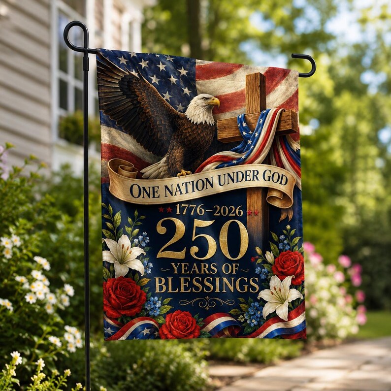 America 250th Anniversary Garden Flag, Patriotic Eagle Outdoor Yard Decor, 1776-2026 USA Birthday Banner