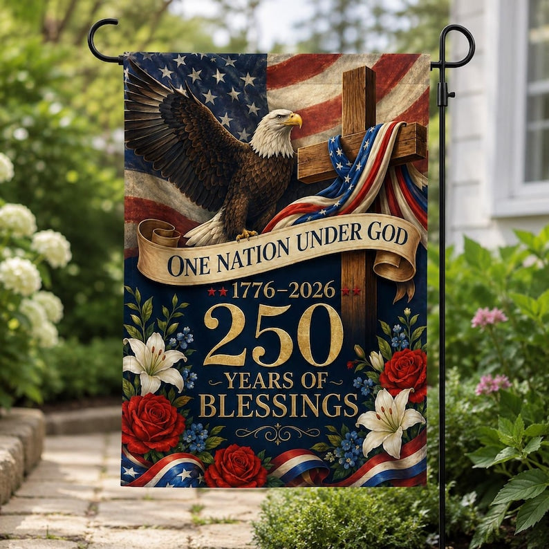 America 250th Anniversary Garden Flag, Patriotic Eagle Outdoor Yard Decor, 1776-2026 USA Birthday Banner