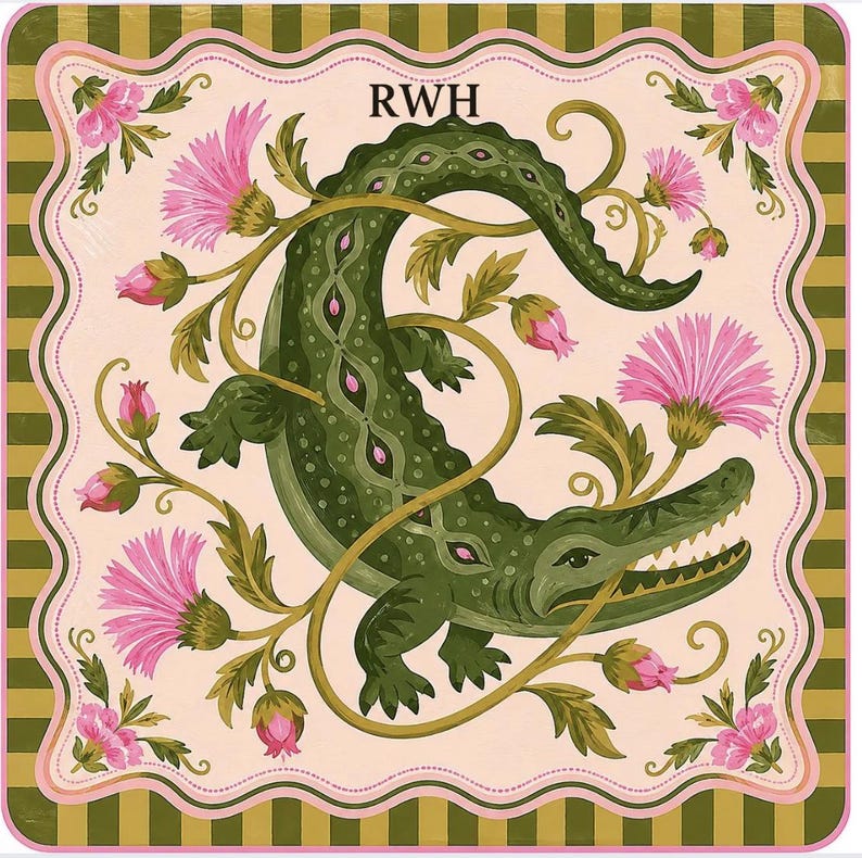Alligator Floral Mahjong Mat, Southern Charm Game Night Table Runner