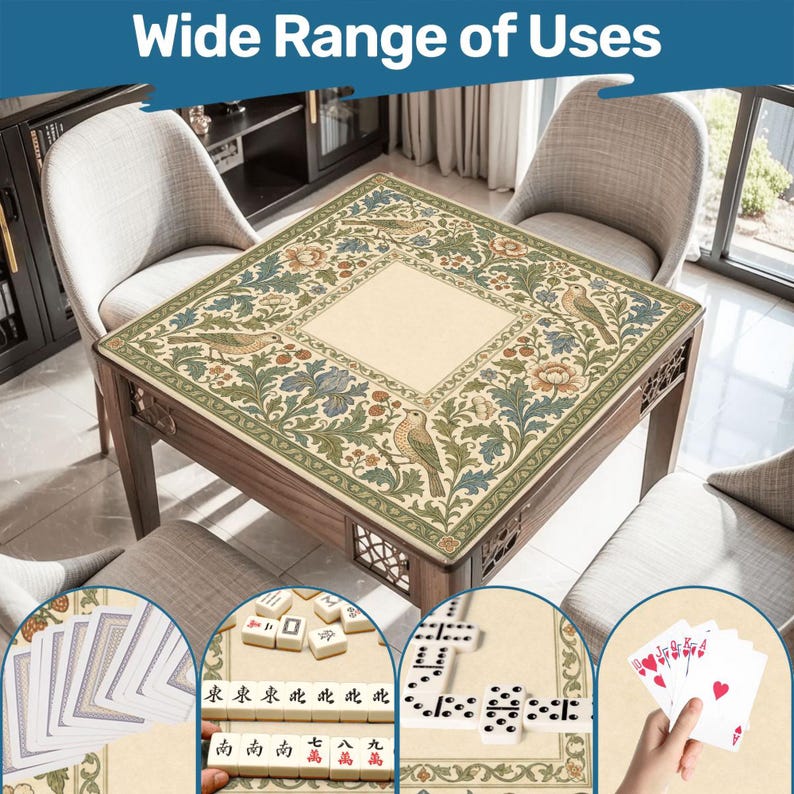 William Morris Inspired Mahjong Mat, Arts and Crafts Thrush & Strawberry Game Mat, Victorian Botanical Non Slip Mat