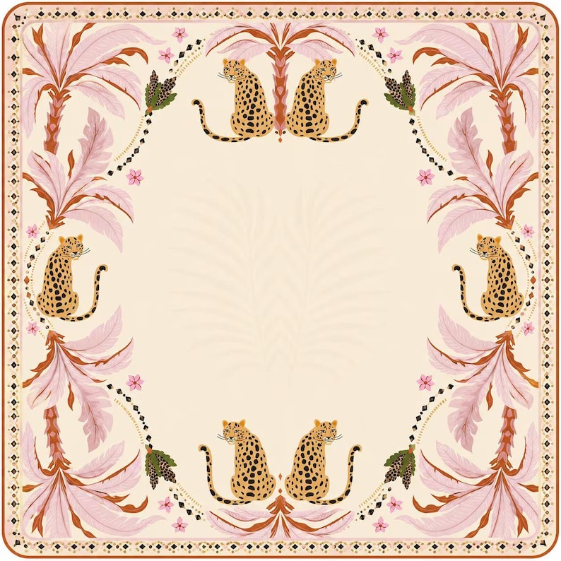 Pink Leopard Mahjong Mat, Palm Beach Chinoiserie Game Table Runner