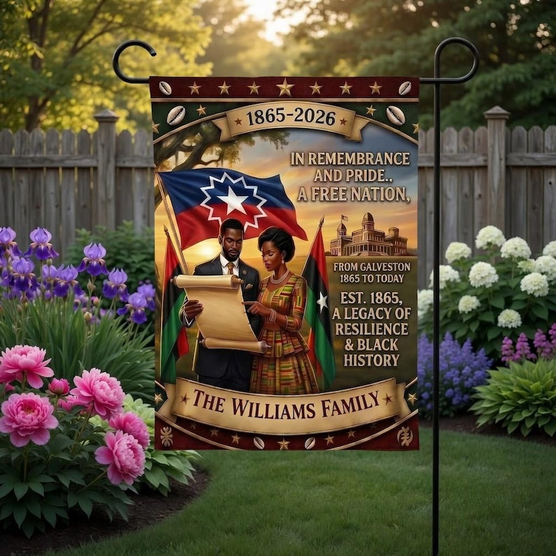 Custom Juneteenth 1865-2026 Garden Flag, Personalized Family Name Black History Yard Sign
