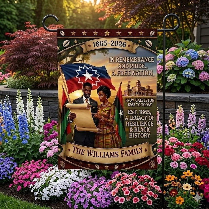 Custom Juneteenth 1865-2026 Garden Flag, Personalized Family Name Black History Yard Sign