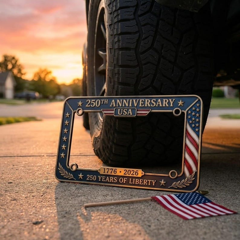 250th Anniversary Metal License Plate Frame, American Independence Day Car Decor