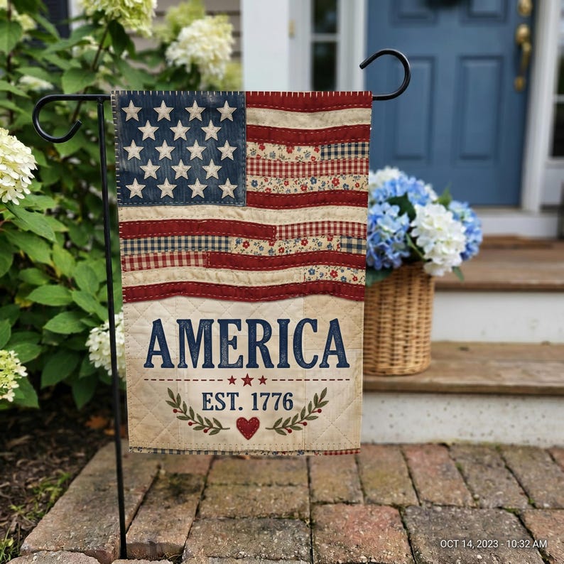Vintage Faux Patchwork 250th Anniversary Flag, 4th of July Decor, 1776-2026 Patriotic