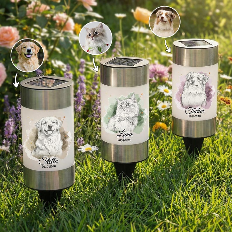 Personalized Pet Photo Solar Garden Light with Custom Name Date Waterproof Outdoor Landscape Lamp Yard Decor Pet Loss Memorial Gift