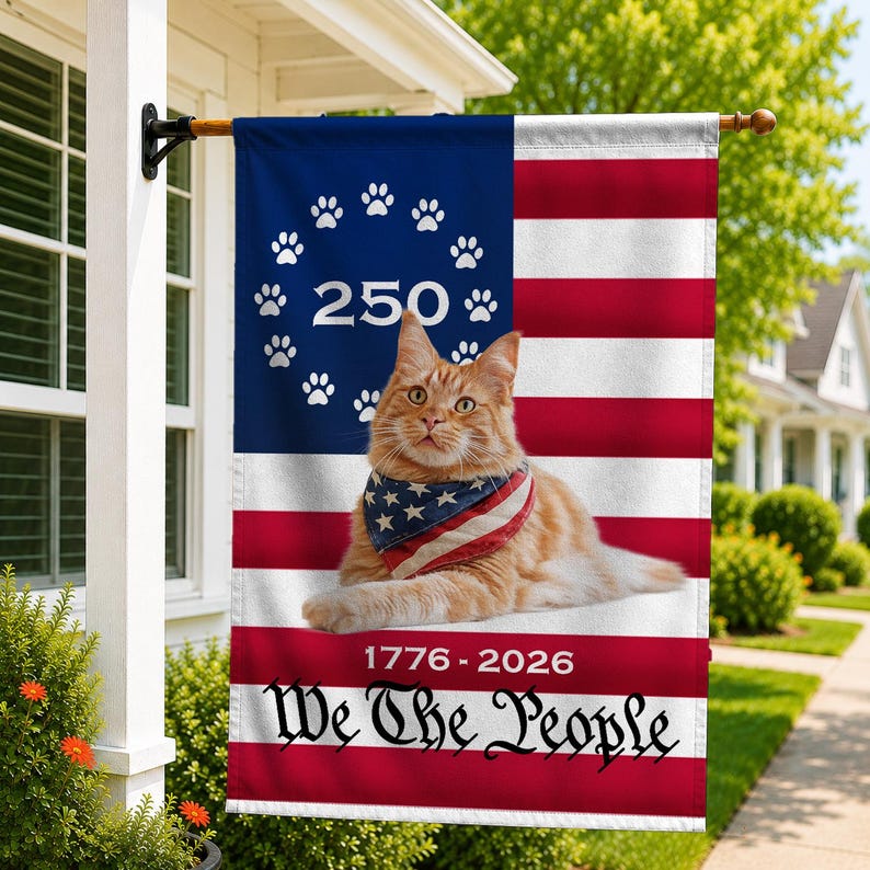 Custom Cat Photo Garden Flag, Personalized Pet Memorial Flag, 4th of July We The People 250 Years Flag