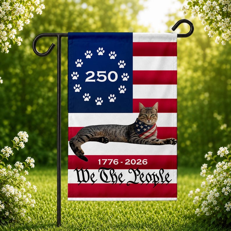 Custom Cat Photo Garden Flag, Personalized Pet Memorial Flag, 4th of July We The People 250 Years Flag
