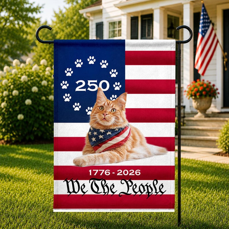 Custom Cat Photo Garden Flag, Personalized Pet Memorial Flag, 4th of July We The People 250 Years Flag