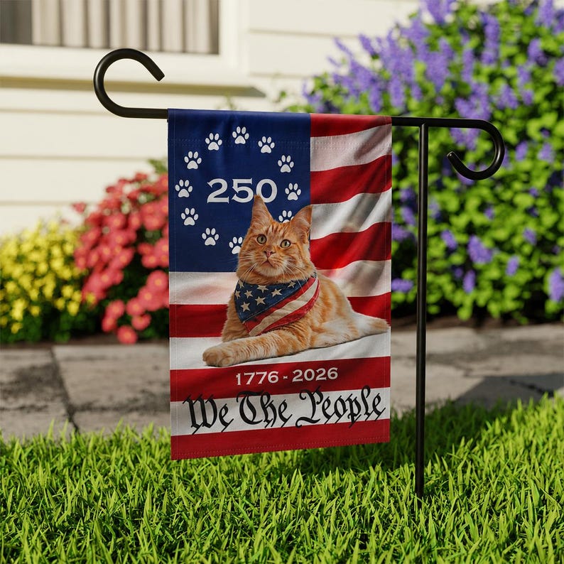 Custom Cat Photo Garden Flag, Personalized Pet Memorial Flag, 4th of July We The People 250 Years Flag