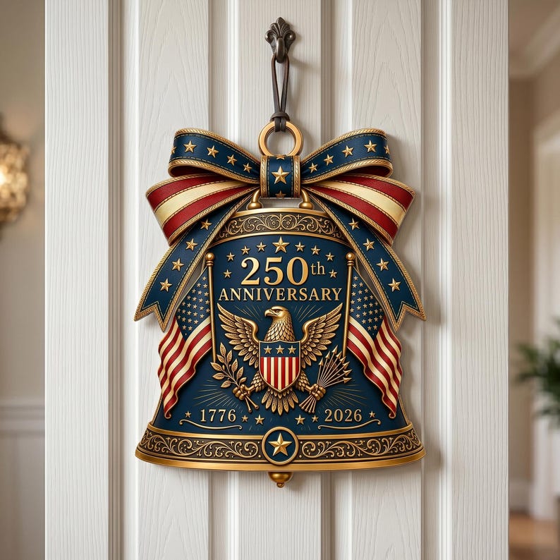 250th Anniversary America Liberty Bell Metal Wreath, 1776-2026 Patriotic Decor