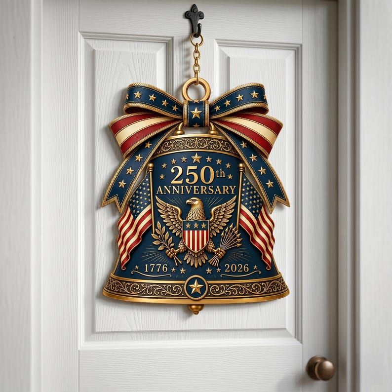 250th Anniversary America Liberty Bell Metal Wreath, 1776-2026 Patriotic Decor