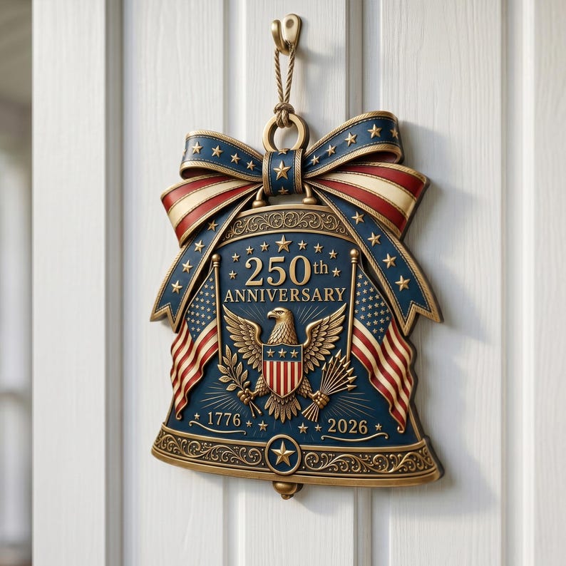250th Anniversary America Liberty Bell Metal Wreath, 1776-2026 Patriotic Decor