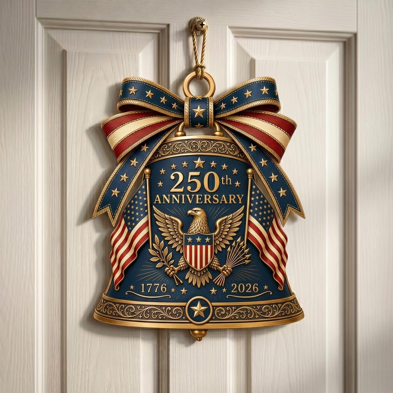 250th Anniversary America Liberty Bell Metal Wreath, 1776-2026 Patriotic Decor