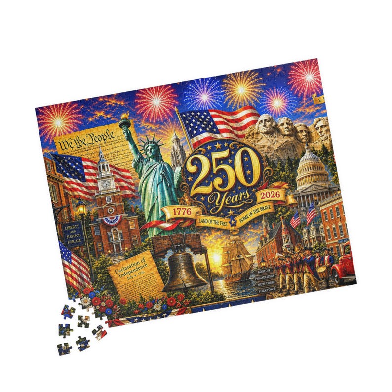 America 250th Anniversary Jigsaw, Red White and Blue USA July 4th Collectible Puzzle