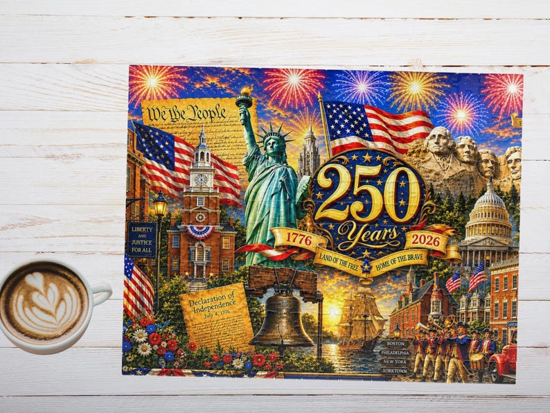 America 250th Anniversary Jigsaw, Red White and Blue USA July 4th Collectible Puzzle