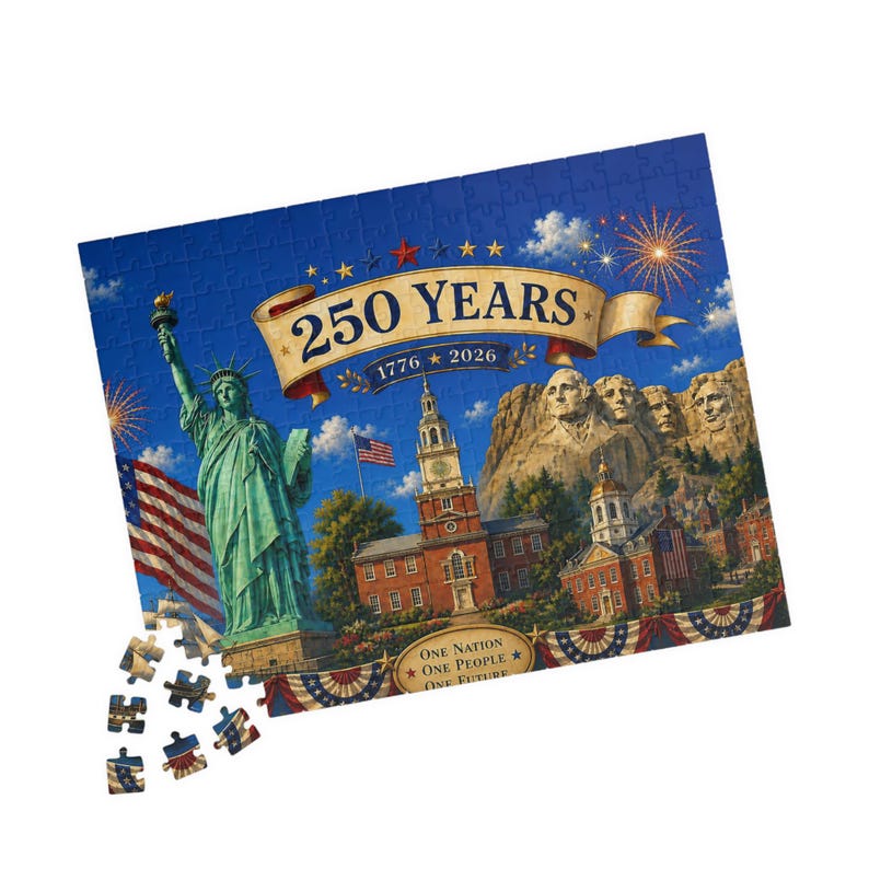 America 250th Anniversary Puzzle, Patriotic USA Collectible, Red White Blue American Jigsaw