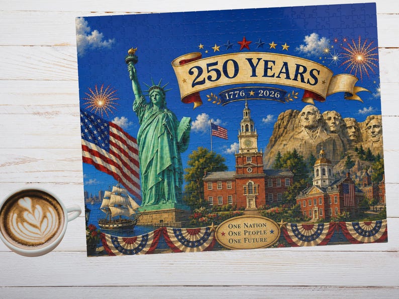 America 250th Anniversary Puzzle, Patriotic USA Collectible, Red White Blue American Jigsaw