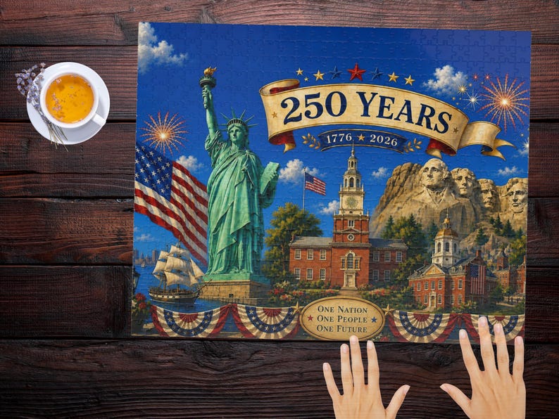 America 250th Anniversary Puzzle, Patriotic USA Collectible, Red White Blue American Jigsaw