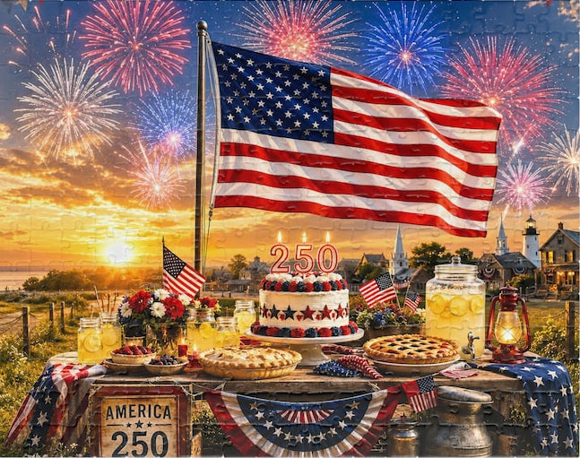 America 250th Anniversary Puzzle, Red White Blue Patriotic Summer Jigsaw, USA Flag Collectible