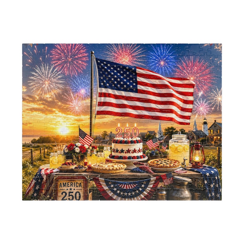 America 250th Anniversary Puzzle, Red White Blue Patriotic Summer Jigsaw, USA Flag Collectible