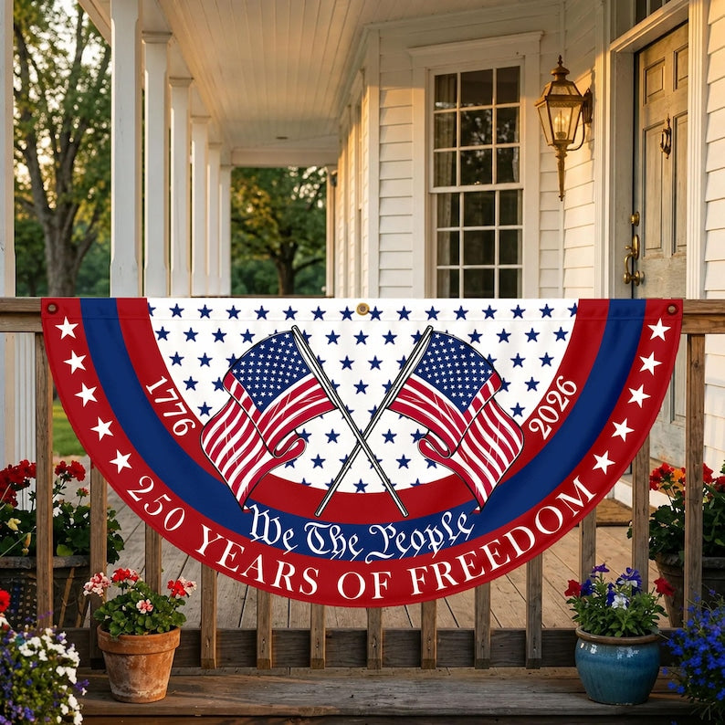 America 250th Anniversary Banner, Fourth of July Patriotic Semicircle Bunting Flag