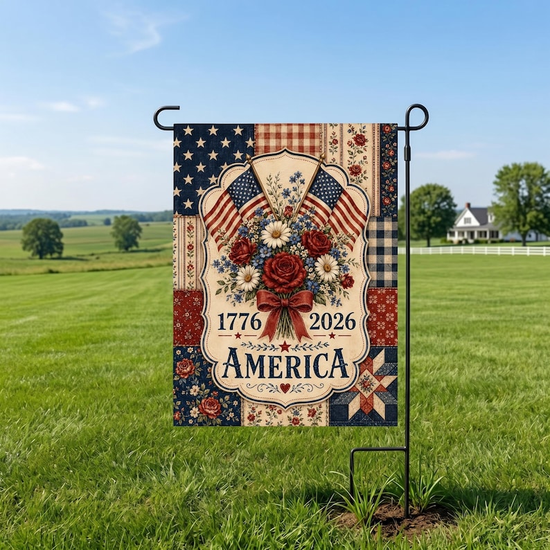 America 250th Garden Flag, Patriotic Patchwork Printing Flag