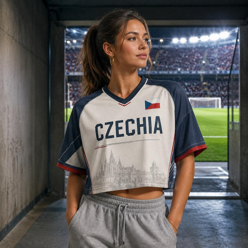 Custom Czechia Soccer Crop Top Jersey, Personalized Czech Football Crop Tee