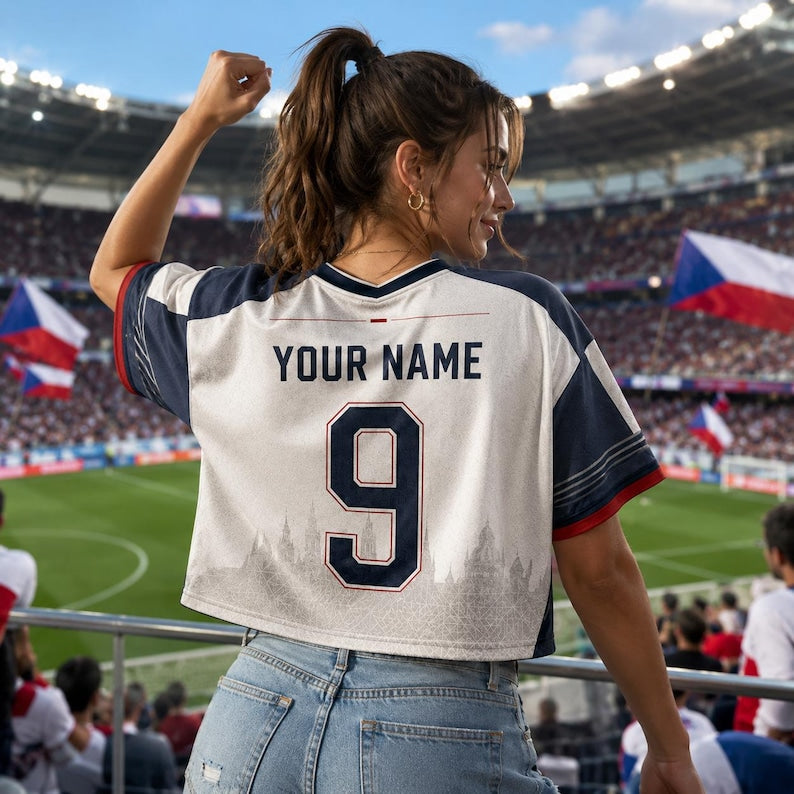 Custom Czechia Soccer Crop Top Jersey, Personalized Czech Football Crop Tee