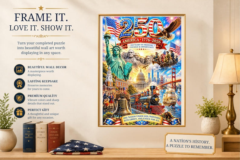 America 250th Anniversary Puzzle, Patriotic USA Jigsaw, Statue of Liberty & Mount Rushmore