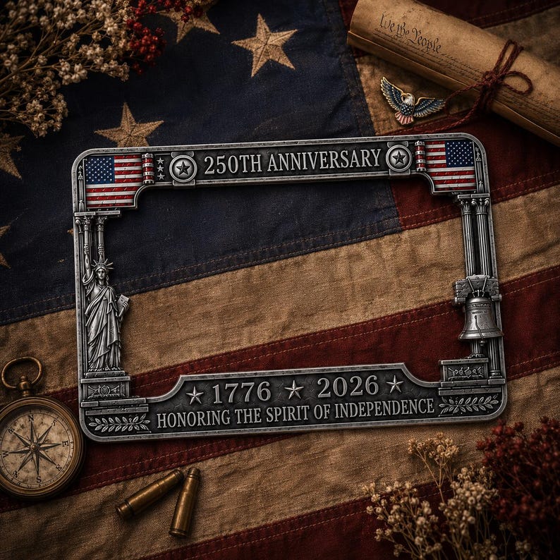 250th Anniversary Commemorative License Plate Frame - 1776-2026 Patriotic Car Accessory