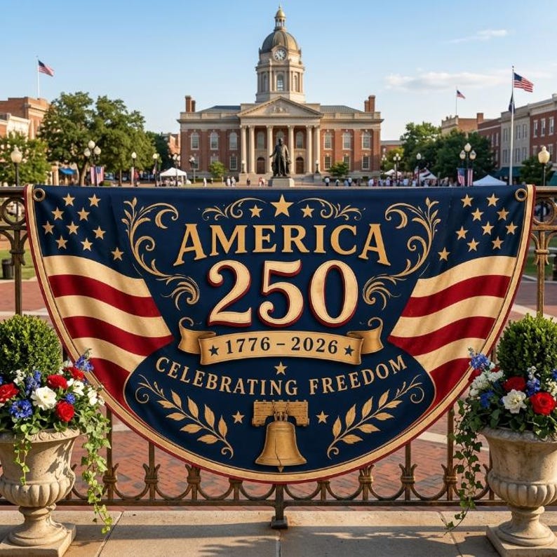 America 250th Anniversary Banner, Semicircle Bunting Flag, USA 1776–2026 Outdoor Banner