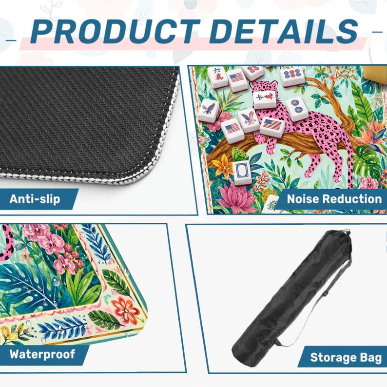 Pink Leopard Mahjong Mat, Tropical Jungle Monstera Palm Mahjong Table Cover, Game Night Gift