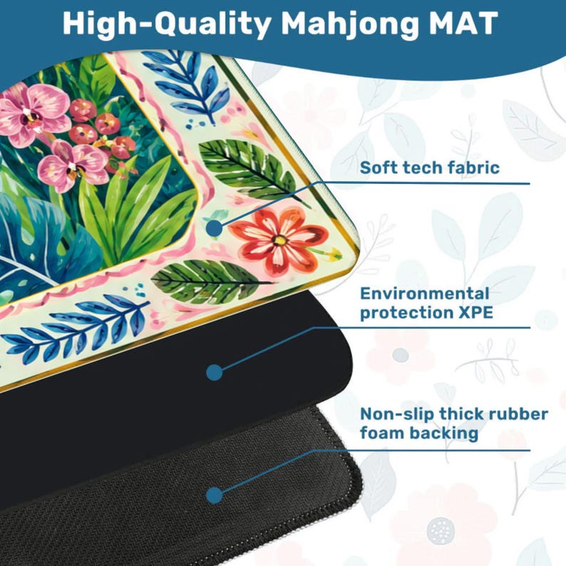 Pink Leopard Mahjong Mat, Tropical Jungle Monstera Palm Mahjong Table Cover, Game Night Gift