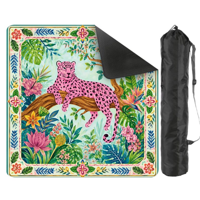 Pink Leopard Mahjong Mat, Tropical Jungle Monstera Palm Mahjong Table Cover, Game Night Gift