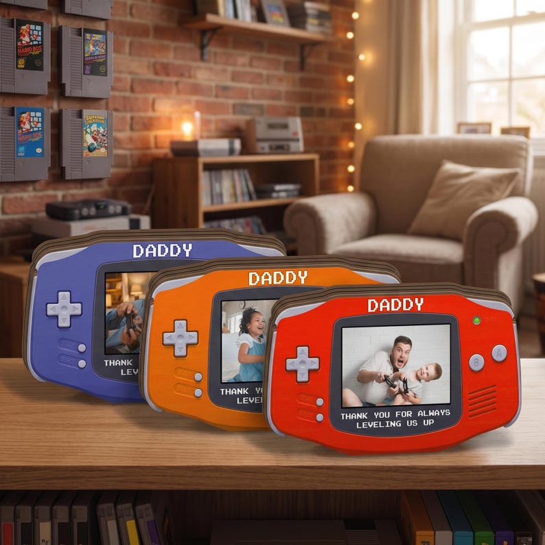 Custom Photo Dad 2D Flat Wooden Block, Retro Game Console Photo Wooden Block