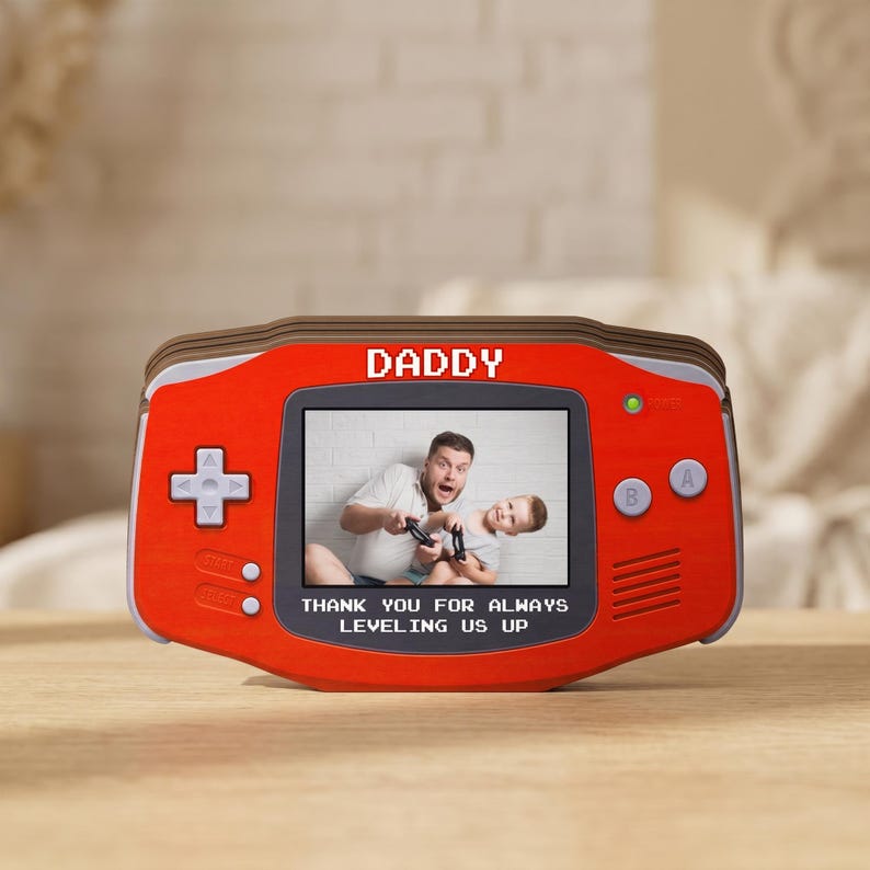 Custom Photo Dad 2D Flat Wooden Block, Retro Game Console Photo Wooden Block