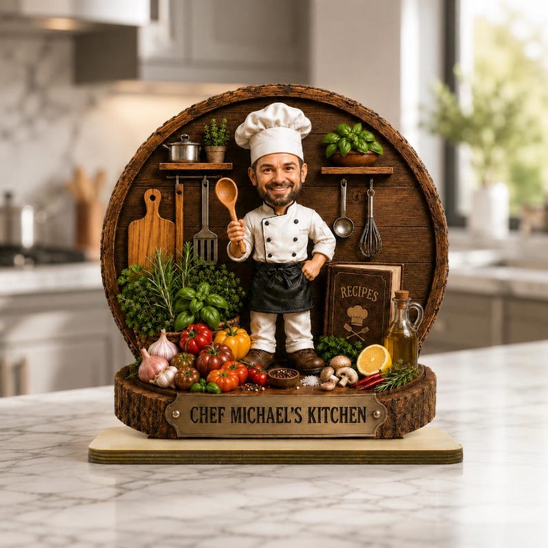 Personalized Chef with Photo Wooden Plaque, Custom Kitchen Decor, Cooking Lover Gift