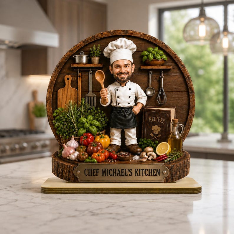 Personalized Chef with Photo Wooden Plaque, Custom Kitchen Decor, Cooking Lover Gift