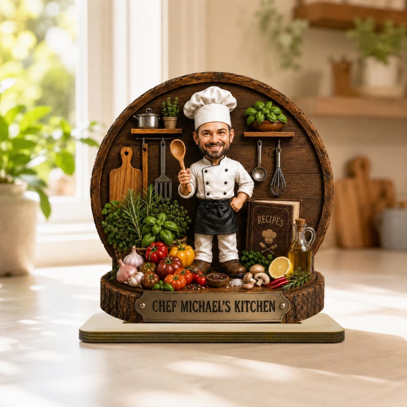 Personalized Chef with Photo Wooden Plaque, Custom Kitchen Decor, Cooking Lover Gift