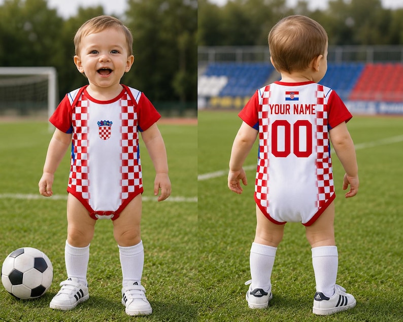 Personalized Croatia Baby Bodysuit, Custom Name Soccer Baby Outfit