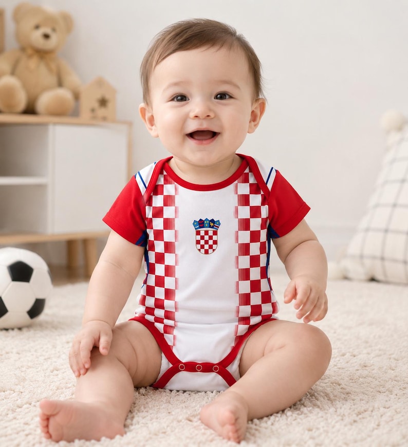 Personalized Croatia Baby Bodysuit, Custom Name Soccer Baby Outfit